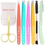 New Style Stainless Steel Tweezers Set – Professional Multicolored Precision Tweezer Combo Pack with Travel Case– Eyelash and Eyebrow Hair Removal Makeup Tool