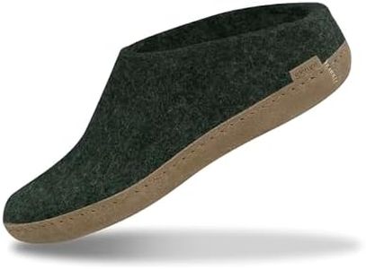 GLERUPS Slip On Slippers Women and Men (Size 9) | Green Unisex Slip-on Wool Slippers with Leather Sole | Comfy Slippers Women Men | Cosy Gents and Ladies Slippers