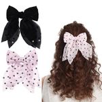 Folkdesi Trendy Bow Tie Clip | Best Gift for Women/Girls | Fancy & Stylish | Anti-Hair Breakage Hairclips | Same Product As Pic | Hair Ties for All Occasion (Black & Baby Pink)