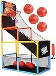 Kiddie Play Basketball Arcade Game Indoor with Electronic Scoreboard for Kids with Hoop and 4 Balls, Air Pump Included