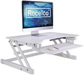 Rocelco 32” Height Adjustable Standing Desk Converter | Sit Stand Up Desk Riser Computer Workstation | Dual Monitor Gas Spring Retractable Keyboard Tray | White (R ADRW)