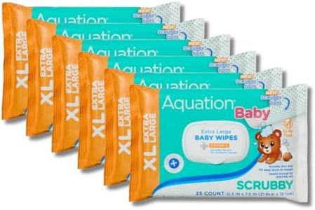 Aquation Baby XL Scrubby Wipes – Extra Large 12.5x7.5” Scrubbing Dot Textured Wipes with Vitamin E – Hypoallergenic, Dermatologist Tested, Gentle Care (25 CT, 6 Pack, 150 Total)