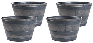 Rustic Wood- Look Plastic Half Barrel Flower Pot Bucket Planter, Pack of 4