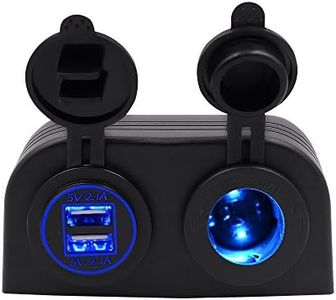 BlueFire Two Hole Tent Type Panel 4.2a Dual USB Charger + 12V/24V Cigarette Lighter Socket for Car Motorcycle Boat Marine ATV RV