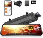 WOLFBOX G930 4K 10" Rear View Mirror Camera, Dash Cam Front and Rear for Car with 64GB Card, Touch Screen Smart Rear View Mirror Backup Camera, Parking Monitor, Reverse Assist, GPS, Support 256GB Max