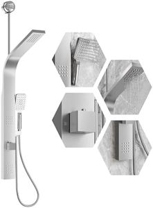 Shower Panel Tower System with Rainfall Waterfall Shower Head,2 Body Jets, 3-Function Handheld Shower,Stainless Steel Wall-Mounted Shower Set, Brushed Nickel