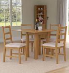 Hallowood Furniture Waverly Oak Dining Tables and Chairs Set of 4, Light Oak Small Folding Table and Ladder Back Chair in Beige Fabric Seat, Extendable Table and Chairs for Home and Cafe