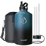 BUZIO 1 Gallon Water Jug with Straw Lid, 128oz Water Bottle Stainless Steel Double Wall Hydro Jug Water Flask 18/8 Food Grade Thermo Mug Keep Cold 48H & Hot 24H