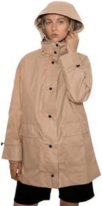 Women’s Lightweight Rain Coat, outdoor coat – Waterproof Raincoat Jacket with Hood, Classic Button-Up Trench Coat for Women, Stylish PU Coated Rain Gear with Detachable Shoulder Decor-(Camel)L
