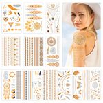 Temporary Tattoos 150 Gold and Silver Tattoos, Temporary Tattoos Adult Women Men Teen Girl, Body Face Shiny Waterproof Fake Tattoos, Boho Gold Party Decorations, Birthday Party Supplies, Funny Gifts