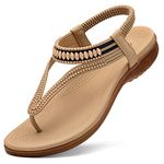 Littleplum Womens Arch Support Flip Flops Summer Beach Shoes Ankle Strap Thong Elastic Flat Sandals, Classic Apricot, 9.5