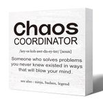 YROVWENQ Chaos Coordinator Funny Rustic White Wooden Box Plaque Sign Office Humor Sign Desk Decor - Thank You Gift for Coworkers Colleagues Boss Leader Mentor