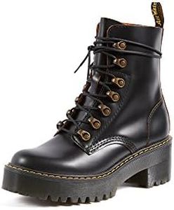 Dr. Martens Women's Leona Leather Heeled Boot Fashion, Black Smooth, 6