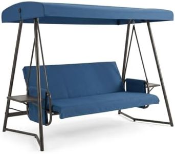 3-Seater Patio Swing, Convertible Swing Bed with Adjustable Canopy, Heavy Duty Steel Frame Outdoor Swing for Backyard Ga