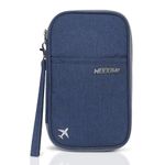 Wooum Passport Holder for Women & Men, Passport Wallet with Boarding Pass Holder & Pen Holder, Travel Document Holder, Passport Organizer with Credit Card Holder, Travel Accessory Bag, (Navy Blue)