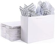 SHIPKEY 12 Pack Large White Gift Bags with Silver Tissue Paper, 12.5x4.5x11inches White Paper Bags, Large Gift Bags