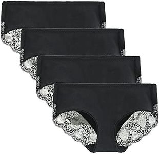 LIQQY Women's 4 Pack Cotton Mid Rise Full Coverage Lace Hipster Brief Panty Underwear (Medium, Black)