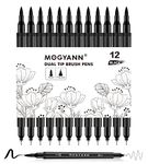 Mogyann Drawing Pens, 12 Pack Dual Brush Pens Black Markers for Art Drawing Sketching