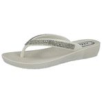 ella Ladies S1 Diamante Toe Post Flat Low Wedge Jelly Flip Flop Summer Sandals Size 3-8 (UK 5, White)