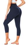 we fleece Women's Soft Capri Leggings-High Waisted Tummy Control Non See Through Workout Running Black Leggings Yoga Pants