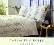 Cabbages & Roses of London Home Percale Collection Floral 4 Piece Sheet Set 100% Cotton Crisp Cool, Lightweight Moisture-Wicking Light Bedding (Constance, King (U.S. Standard)), White