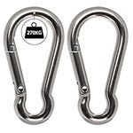 BELLE VOUS M12 Stainless Steel Spring Lobster Clasp (Pack of 2) - 5.4" - Multipurpose Indoor/Outdoor Carabiner Hook for Keyring, Camping, Fishing and Hiking Accessories