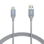 Amazon Basics USB-C to USB-A 2.0 Fast Charger Cable, Nylon Braided Cord, 480Mbps Speed, USB-IF Certified, for Apple iPhone 15, iPad, Samsung Galaxy, Tablets, Laptops, 1.82 m, Dark Grey