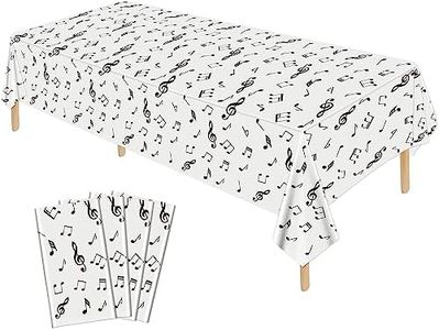 Hegbolke Paquete De 4 Manteles De Notas Musicales De 220x130cm, Manteles Rectangulares Reutilizables para Música, Notas Musicales, Decoración De Fiesta De Cumpleaños