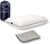 alkamto Travel Pillow - Ergonomic Neck Support Memory Foam with Temperature-Regulating Pillowcase - Includes Extra Cotton Cover and Carry Bag (16,5 x 10,6 x 3,14 In - White + Extra Cover)