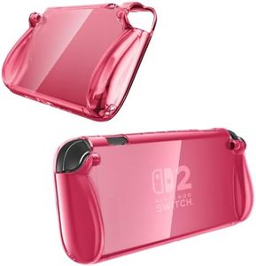 TERIOS Clear Case Compatible for Nintendo Switch OLED,Transparent Dockable Cover Hard PC Protector Case for Nintendo Switch OLED and Joy Con,Strong and Durable, Not Easy to Fall Off (Pink)