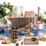Celebration Prosecco Gift Hamper - Prosecco Gift Set - Elegant Biscuits, Premium English Tea, Macarons, Artisan Chocolates, Biscuits | Gifts For Women, Hampers For Women, Gifts For Couples.
