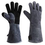 OZERO Leather Welding Gloves,932°F Heat Resistant Welding Gloves,Durable Cowhide Weld gloves,Long Sleeve Fireplace Welding Gloves for Wood Stove/Animal handling/Cooking/Grilling Black-Gray(16inches)