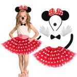 ACWOO Minnie Costume for Girls, 6PCS Minnie Costume Kit with Red Tutu Skirt, Minnie Ear Headband, White Gloves, Black Nose, Bow, Tail, Minnie Tutu Skirt for Halloween Carnival Birthday Party Cosplay