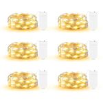 ZAIYW 6 Pack Fairy Lights Battery Operated, 2M 20 LED Small Fairy Lights Waterproof, Mini Sliver Wire String Lights for Mason Jars DIY Party Wedding Christmas Table Decoration (Warm White)