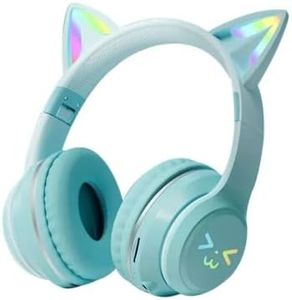 ONOTIC Wireless Kids Headphones for Girls Over Ear Bluetooth Headphones Cat Ear Led Light Up Children Headphones Volume Limited Foldable Headphone for Kids School, Travel, Music (Blue)