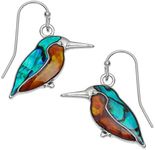 Kiara Jewellery Kingfisher Fishhook Earrings Inlaid With Natural Greenish Blue And Orange Paua Abalone Shell. Hypoallergenic Non Tarnish Silver Colour Rhodium plated.