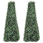 Woodside Topiary Obelisk Leaf Effect, Green 2ft/65cm Indoor/Outdoor Replica Decoration (pack of 2)