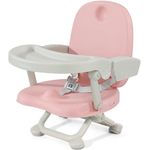 Yoleo Portable High Chair for Babies and Toddlers, Baby Booster Seat for Dining Chair, 6 Months to 3 Years, 15 kg, Height Adjustable, with Removable Tray, Pink