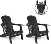 Mguio Folding Adirondack Chairs Set of 2, Fire Pit Chairs, Plastic Adirondack Chairs Weather Resistant with Cup Holder, Composite Adirondack Chairs, HDPE Adirondack Chairs Outdoor