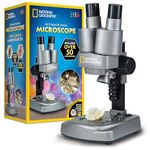 National Geographic Dual LED Student Microscope - 50+ pc Science Kit Includes Set of 10 Prepared Biological & 10 Blank Slides, Lab Shrimp Experiment, 10x-25x Optical Glass Lenses and More! (Silver)