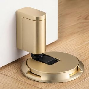 Windproof Door Stoppers Adjustable Bottom of Door Holder No Drilling Mechanical Floor Door Stop Suitable for Door Gaps Less Than 1 Inch (25mm) Brushed Gold 3 Pack BG-3