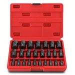 JPT 25Pcs Screw Nut Extractor Set, Hex Head Multi-Spline Remover for Rounded Bolts, Broken Studs, Hex Sockets, Screws, and Fittings
