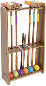 GoSports Premium Wood Stained Six Player Croquet Set with Handcrafted Wooden Stand, Medium