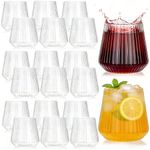 Tebery 20 Pack Plastic Ribbed Wine Glasses, 12oz Origami Style Ridged Drinking Glasses Tumbler, 350ml Reusable Vintage Stemless Cups for Champagne, Catering, Weddings