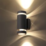 CELAVY Outdoor Wall Lights Up Down, Outside Wall Lights Mains Powered, IP65 Waterproof Porch Light Front Door Lamp Modern GU10 Aluminium, External Round LED Wall Lighting Sconce for House, Black