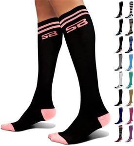 SB SOX Compression Socks (20-30mmHg) for Men & Women – Best Striped/Fun Compression Socks for All Day Wear! (Black/Pink, Medium)