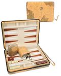 Travel Backgammon Set - WE Games Backgammon Board Game With 30 Magnetic Backgammon Chips, 2 Vinyl Dice Cups, 4 Dice & Tan Map Leatherette Travel Case - Strategy Board Games for Adults