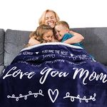 for Mom Blanket from Son or Daughter, Mom Throw Blanket for Birthday, Filled with Words to Say Love You Mom Gifts for Women 153x127 cm (Blue, Sherpa)