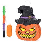 WERNNSAI Halloween Pumpkin Pinata - Halloween Scary Pinata with Blindfold and Bat for Kids Adults Halloween Candy Game Supplies Spooky Halloween Party Decoration Outdoor Yard