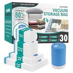 Vacuum Storage Bags with Electric Pump, 30 Pack (3 Jumbo/3 Large/12 Medium/12 Small) Vacuum Seal Space Saver Bags for Clothing, Pillows, Blanket, Bedding, Comforters